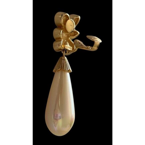 Christian Dior Signed Crystal Pearl Gold Tone Dangle Clip Earrings Crystal Vtg - Picture 13 of 14